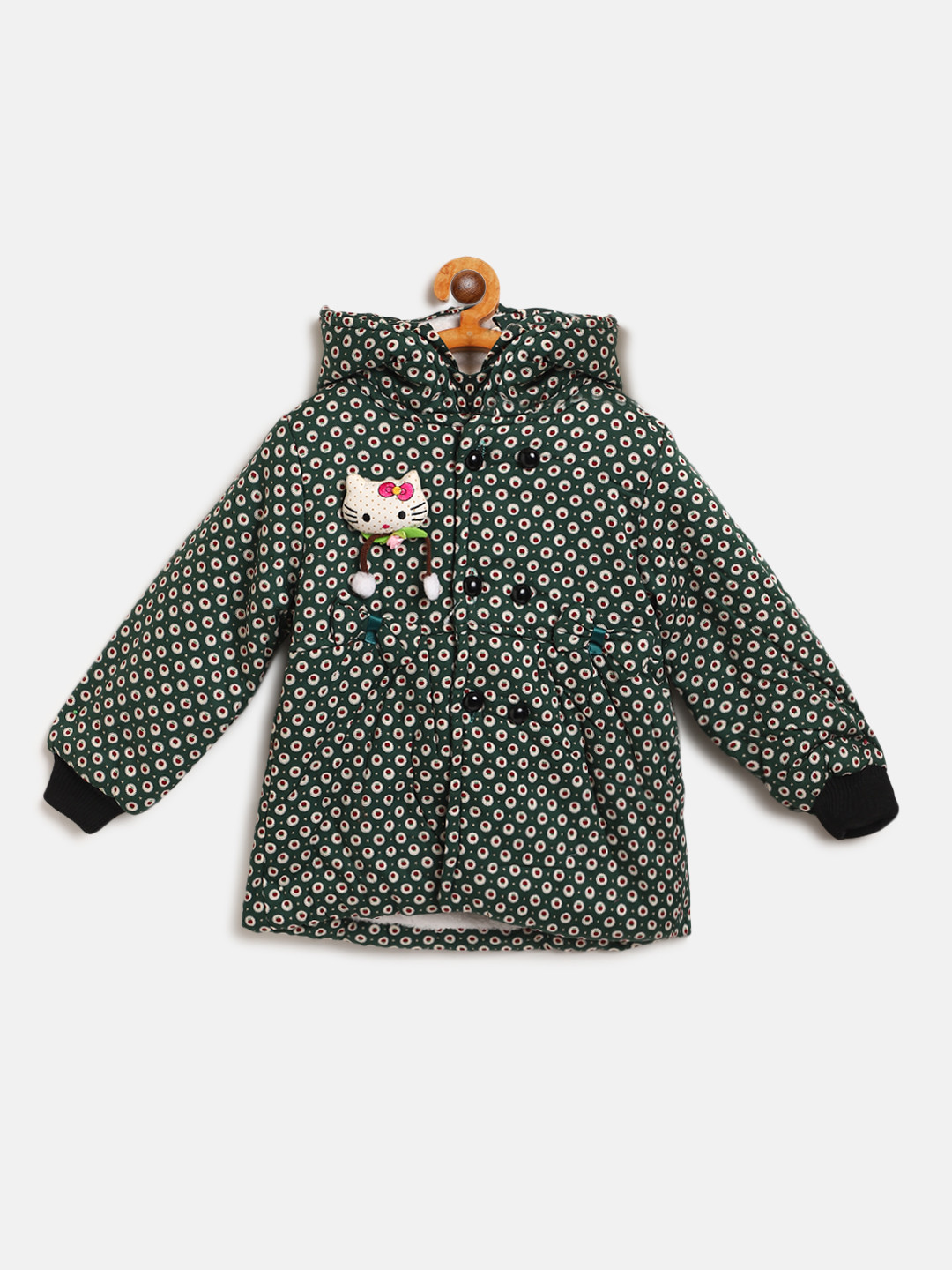 

Lil Lollipop Girls Green & White Printed Hooded Padded Jacket