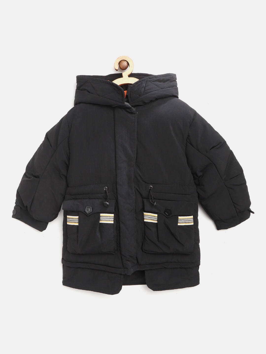 

Lil Lollipop Kids Black Solid Insulator Padded Jacket with Detachable Hood