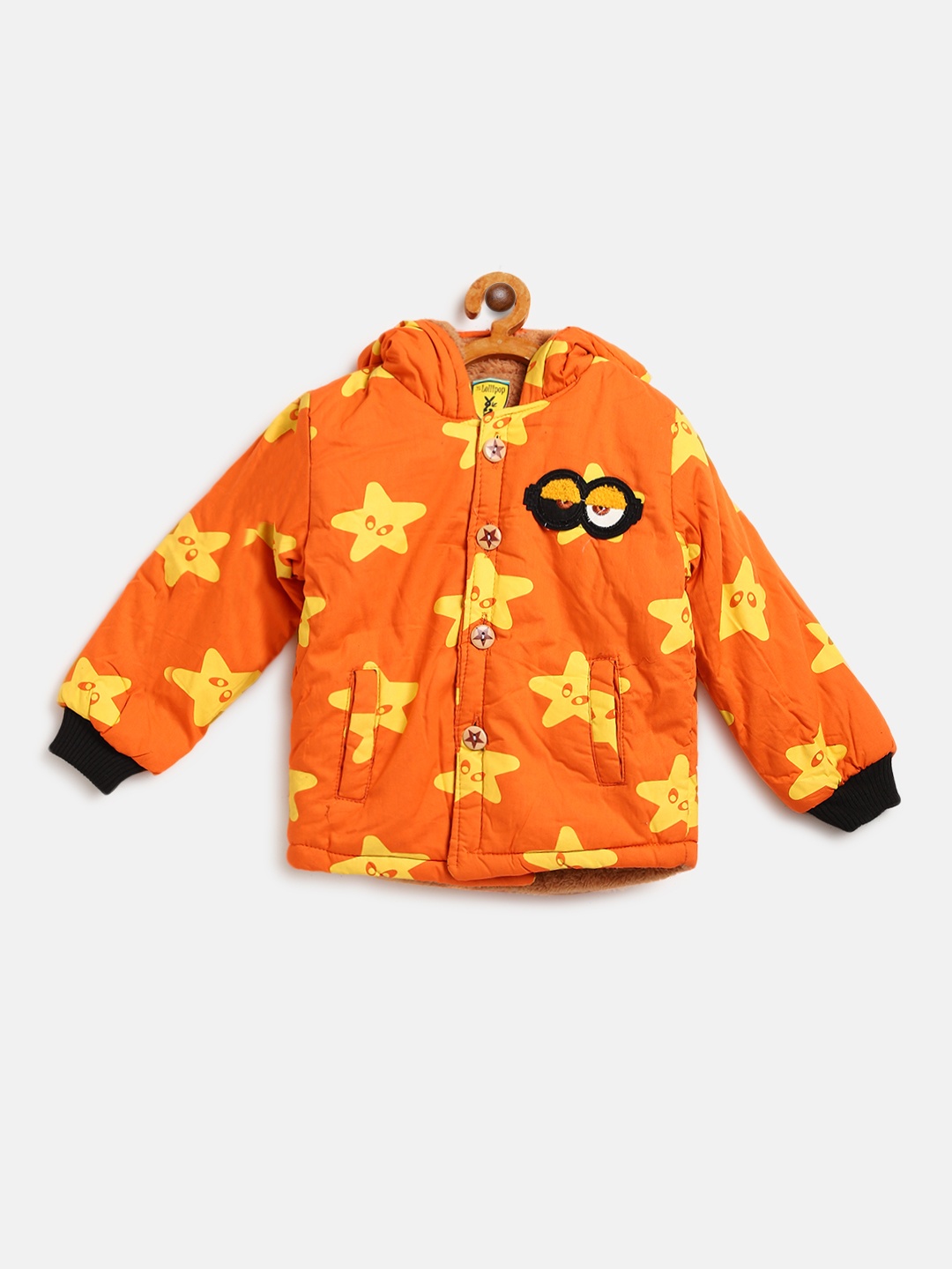 

Lil Lollipop Kids Orange & Yellow Star Print Hooded Padded Jacket
