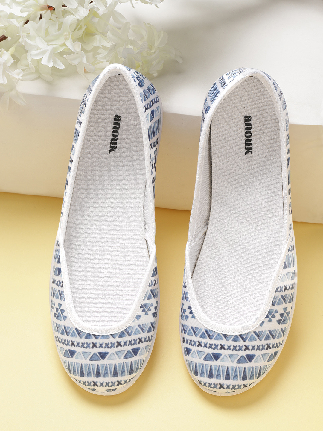 

Anouk Women Blue & White Geometric Print Washable & Handcrafted Ballerinas