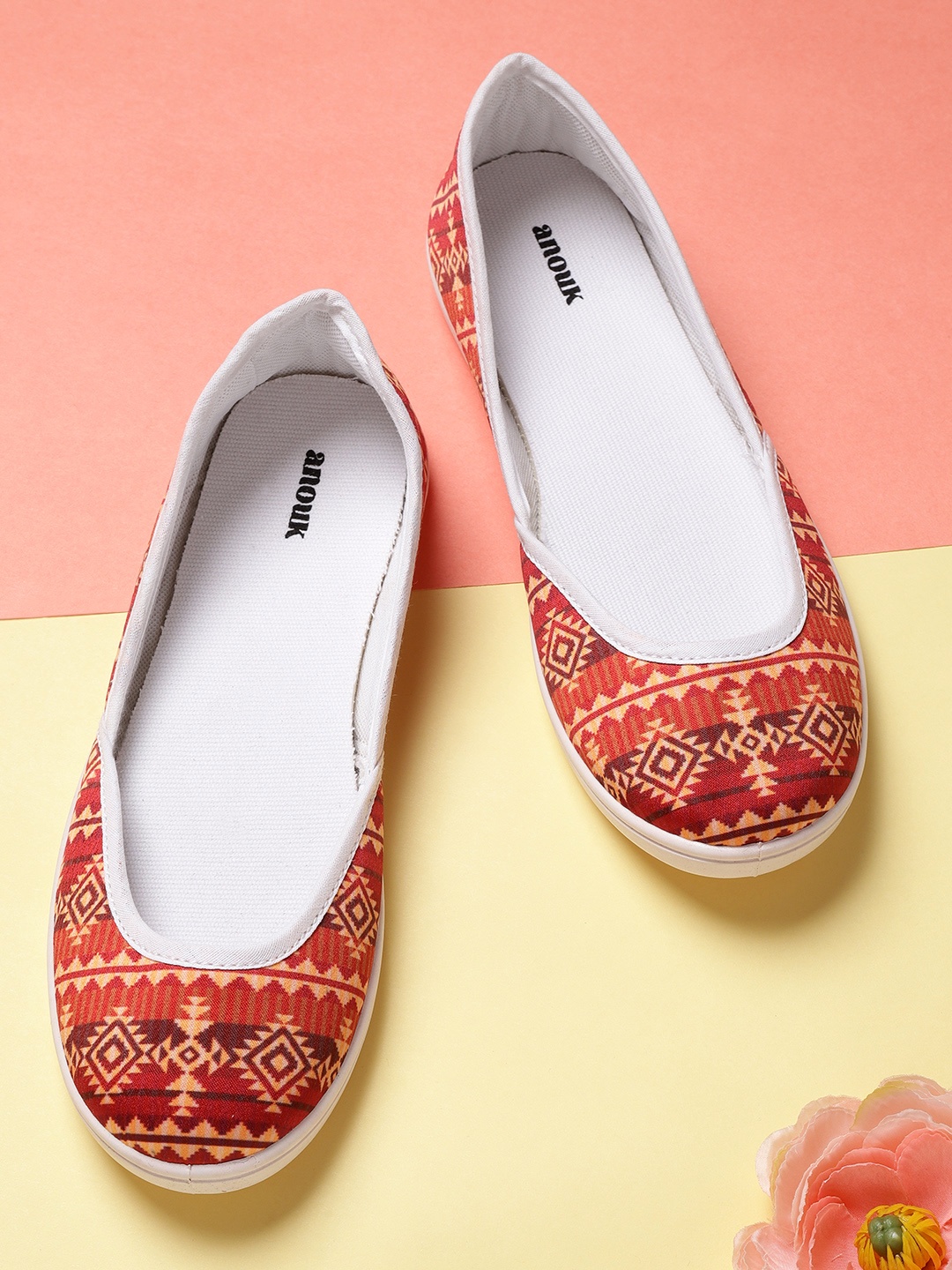 

Anouk Women Maroon & Coffee Brown Tribal Print Washable & Handcrafted Ballerinas