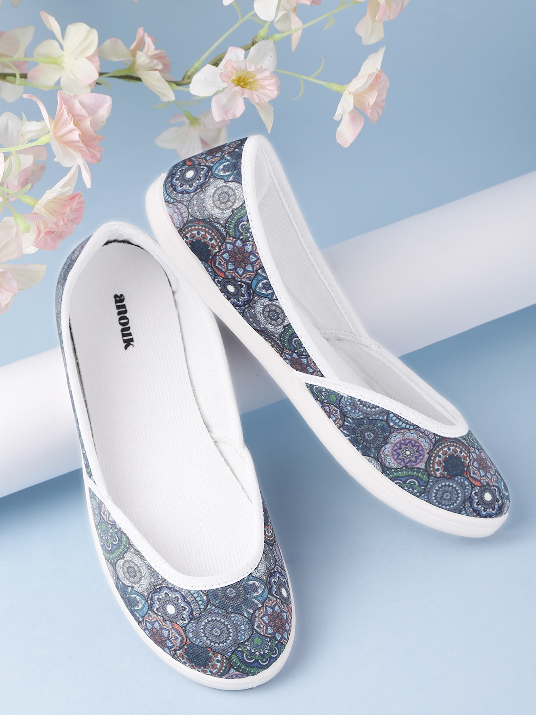 

Anouk Women Navy Blue & Purple Ethnic Print Washable & Handcrafted Ballerinas