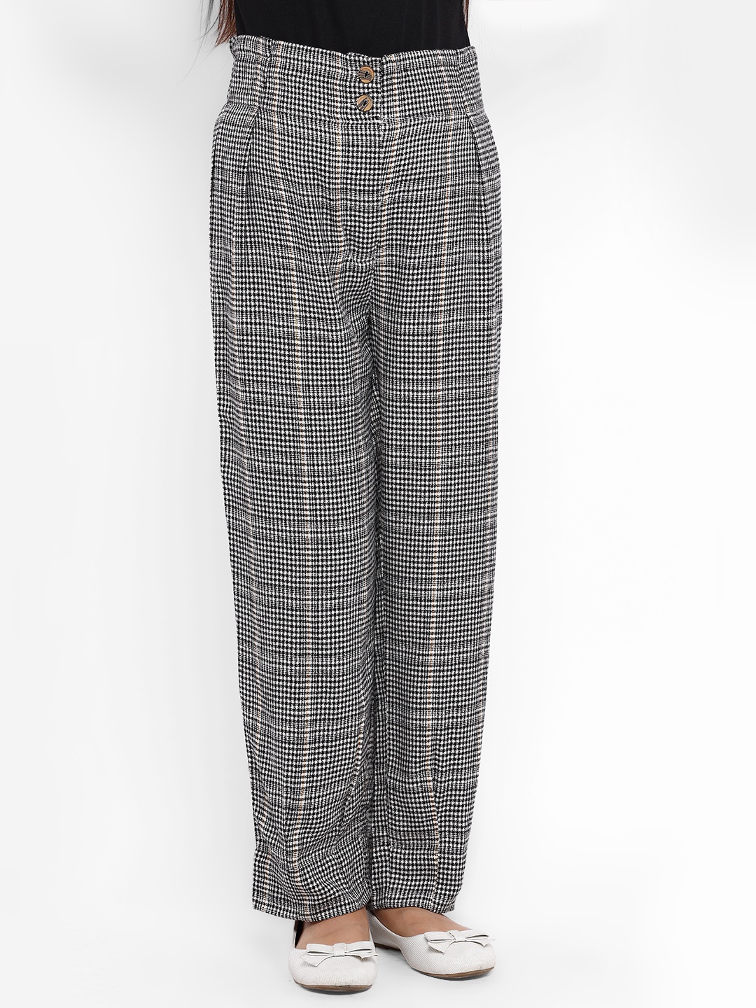 

Natilene Girls Black & White Houndstooth Checked Regular Fit Trousers