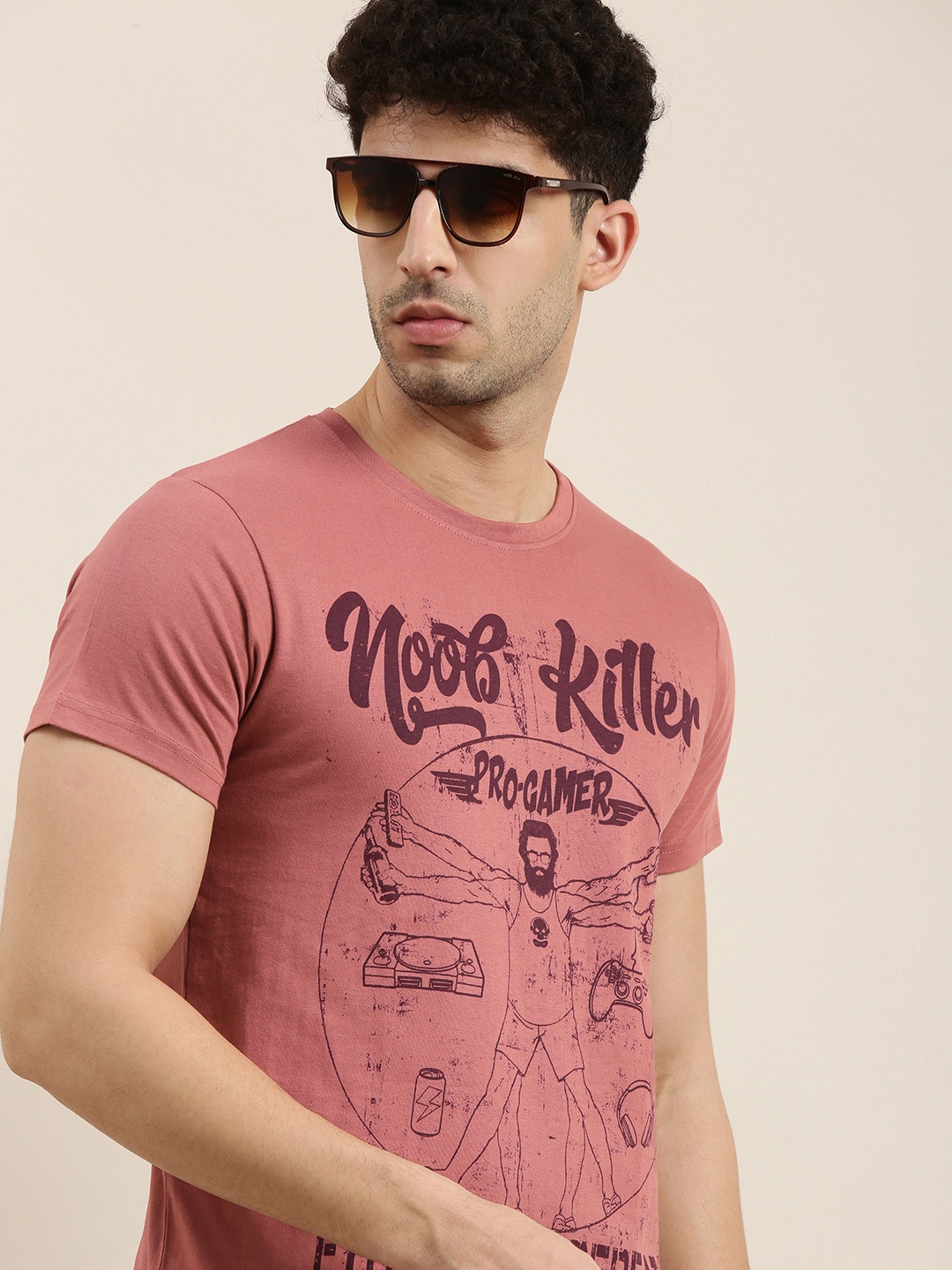 

Conditions Apply Men Pink Printed Round Neck Pure Cotton T-shirt