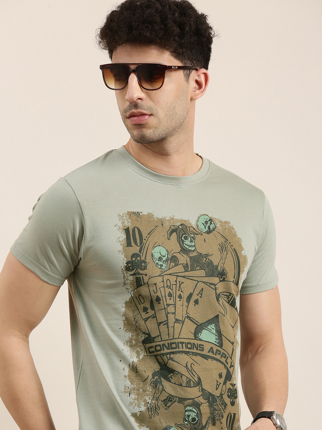 

Conditions Apply Men Grey Printed Round Neck T-shirt