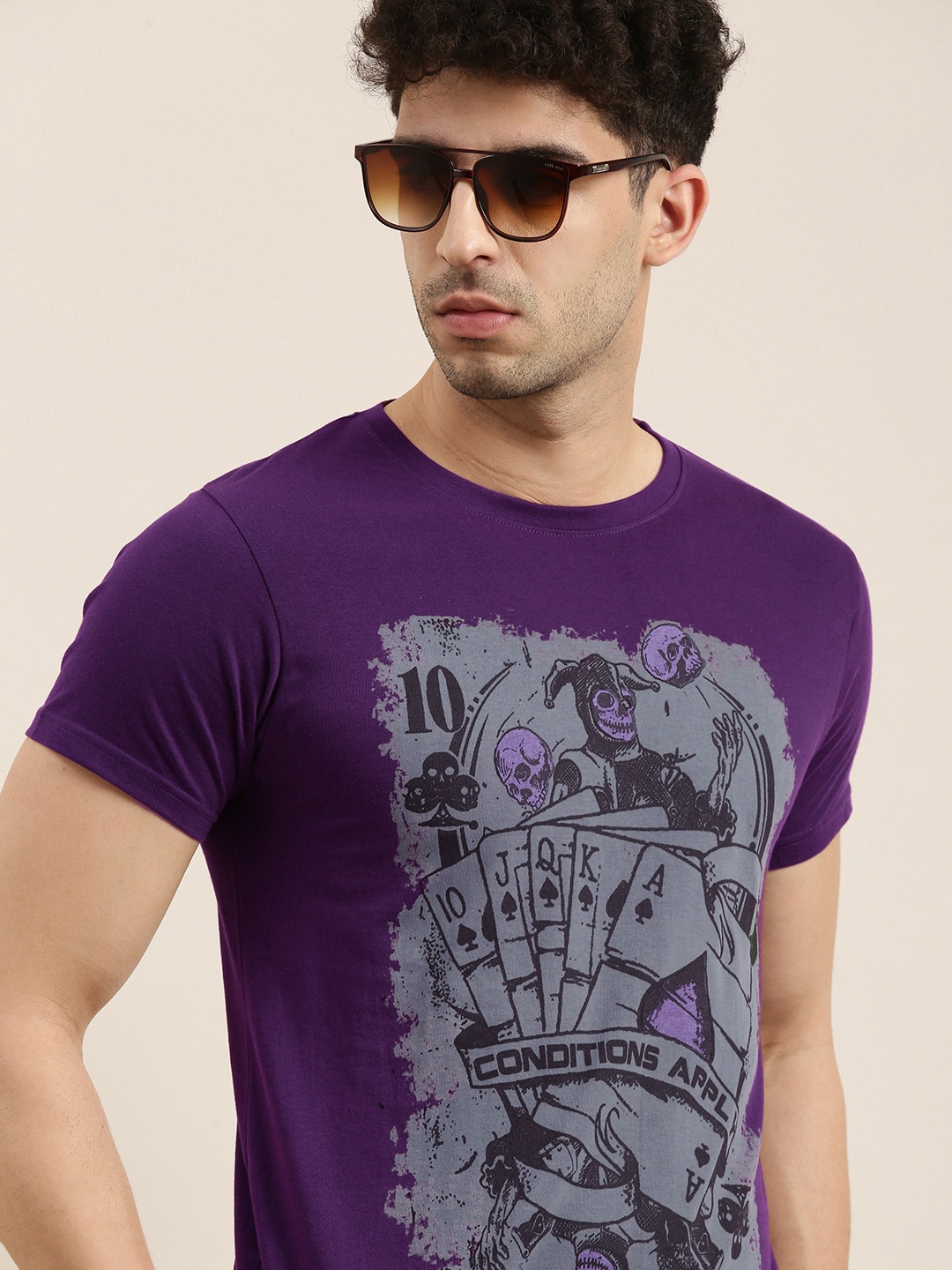 

Conditions Apply Men Purple Printed Round Neck T-shirt