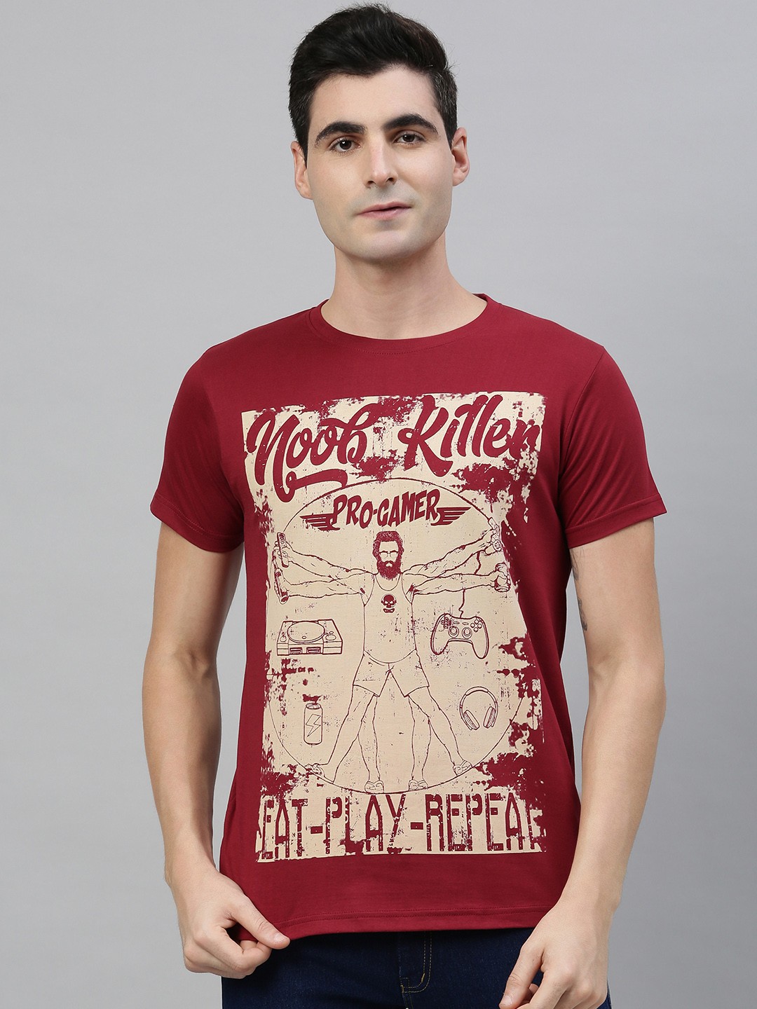 

Conditions Apply Men Maroon Printed Round Neck T-shirt