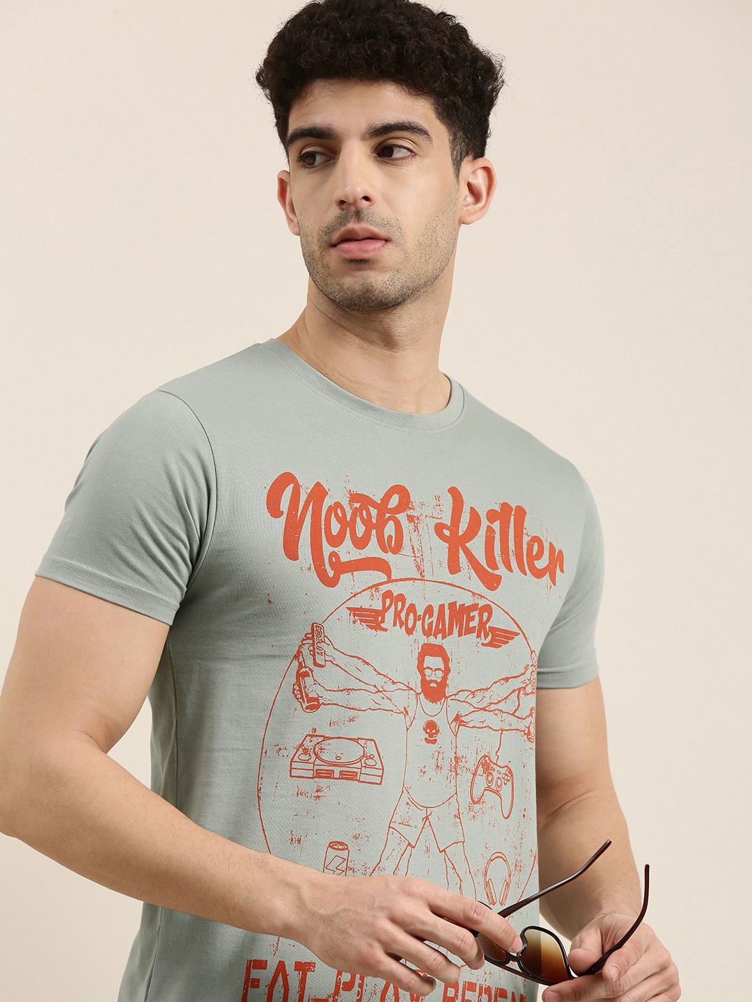 

Conditions Apply Men Grey Printed Round Neck T-shirt
