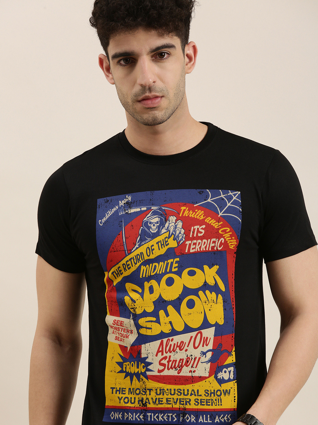 

Conditions Apply Men Black Printed Round Neck Pure Cotton T-shirt
