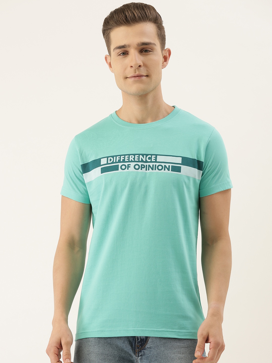 

Difference of Opinion Men Turquoise Blue Printed Round Neck Pure Cotton T-shirt