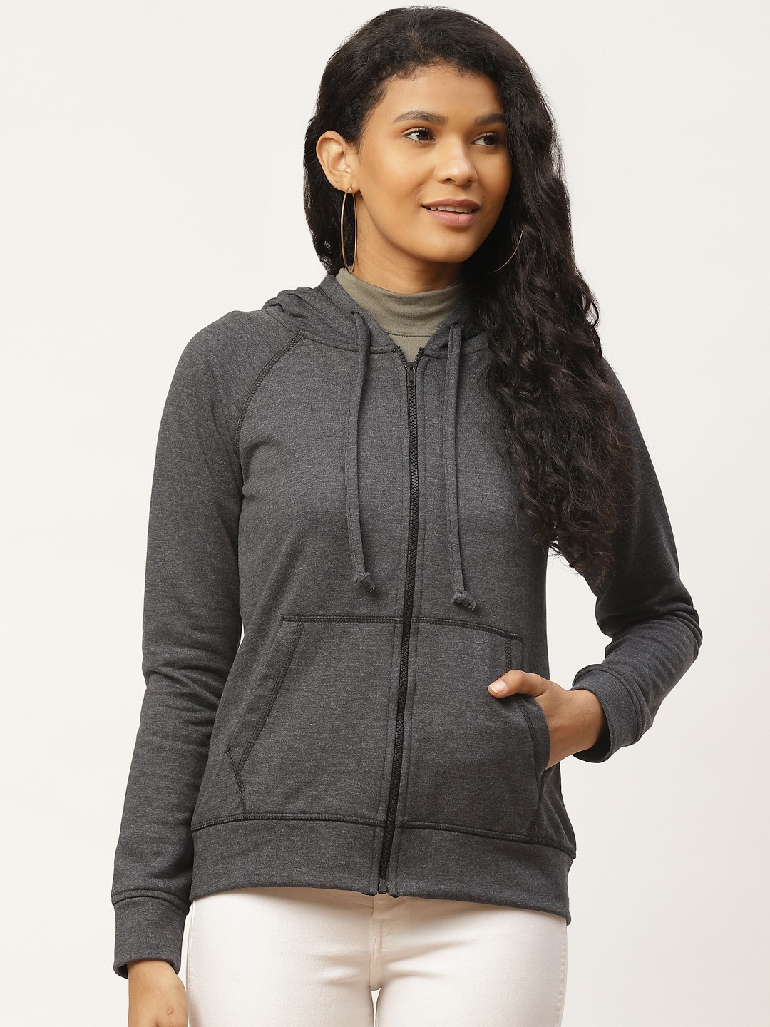 

Rute Women Charcoal Grey Solid Hooded Sweatshirt