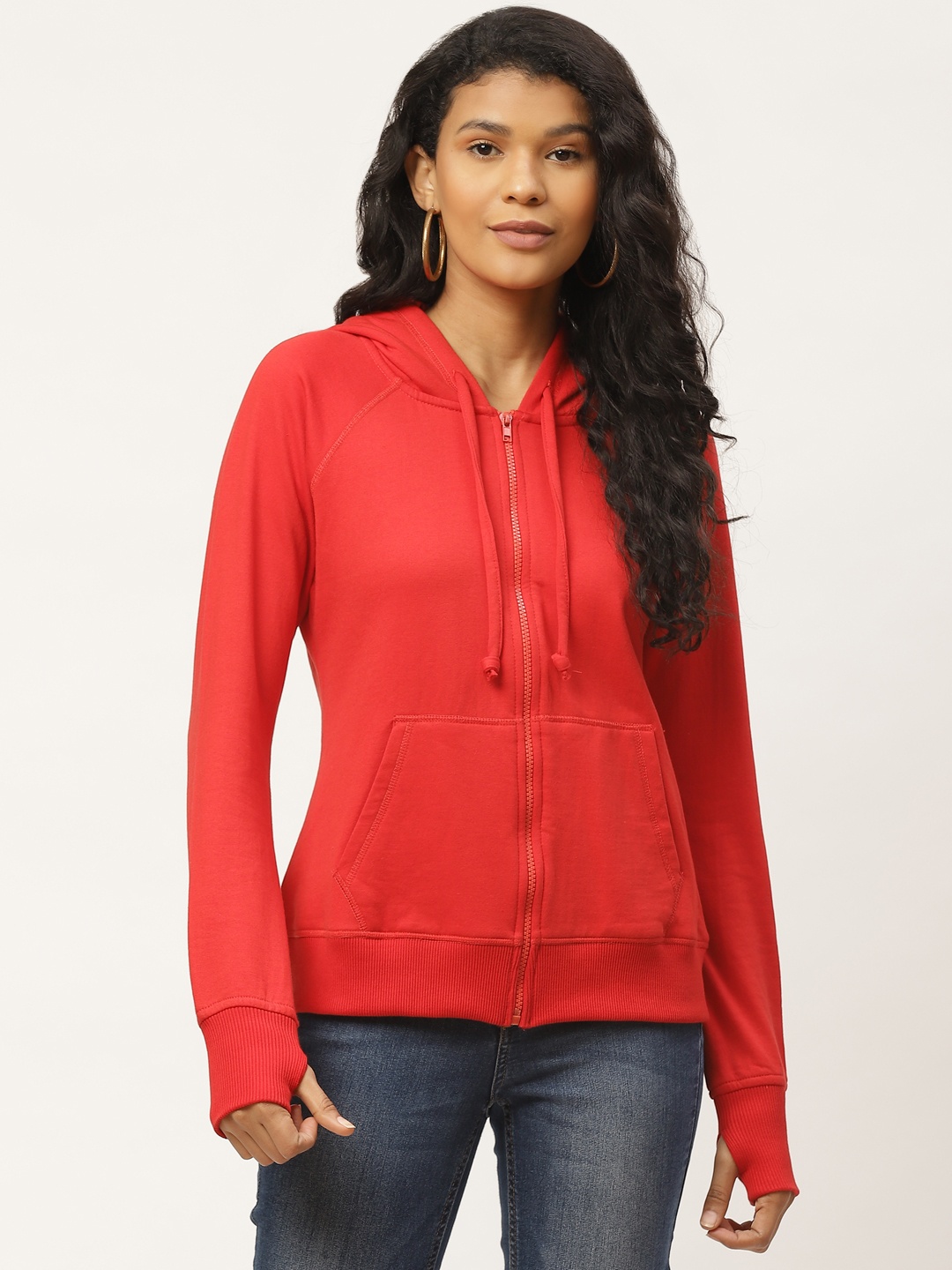 

Rute Women Red Solid Hooded Sweatshirt