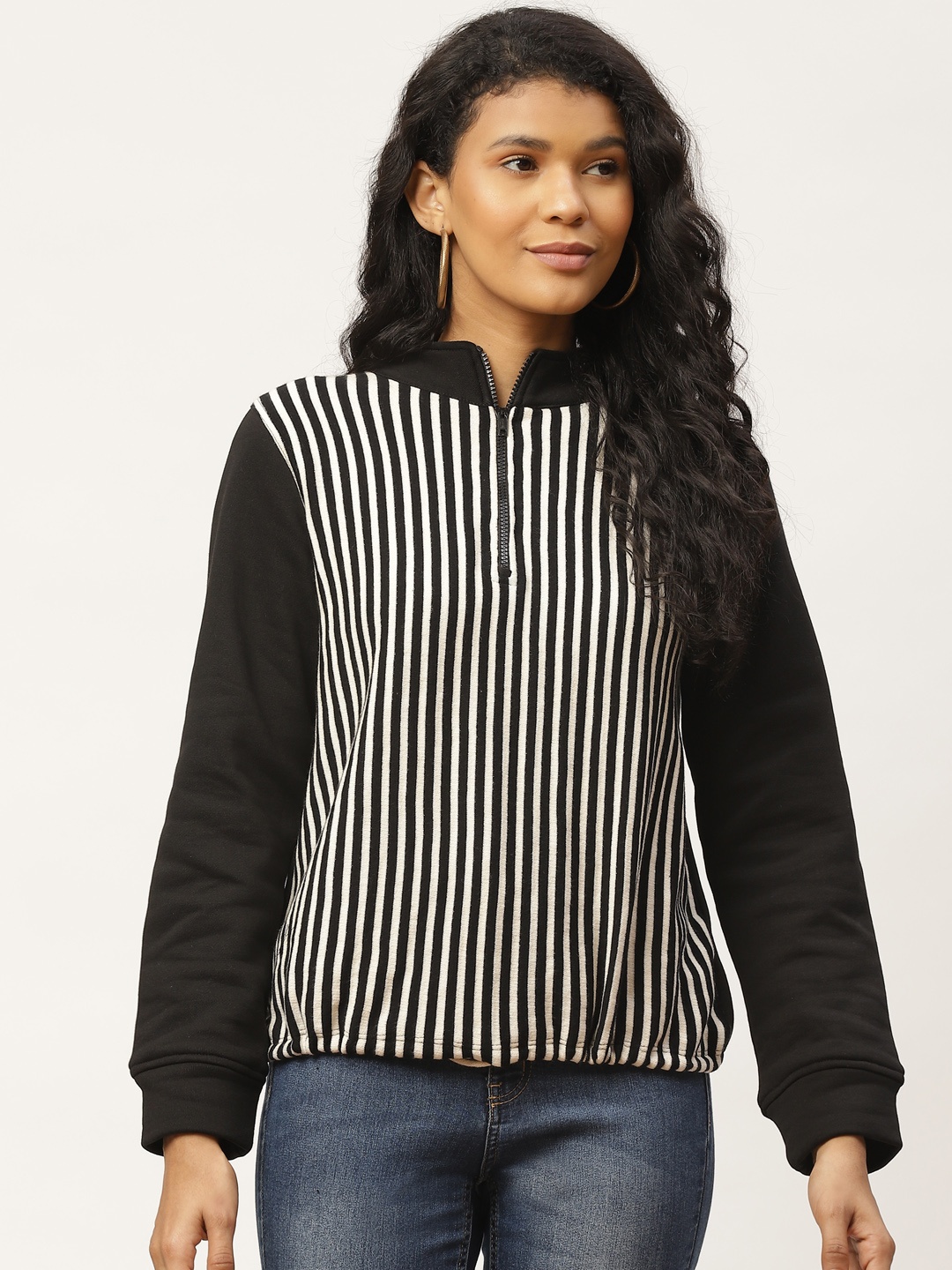 

Rute Women Black & Off-White Striped Sweatshirt