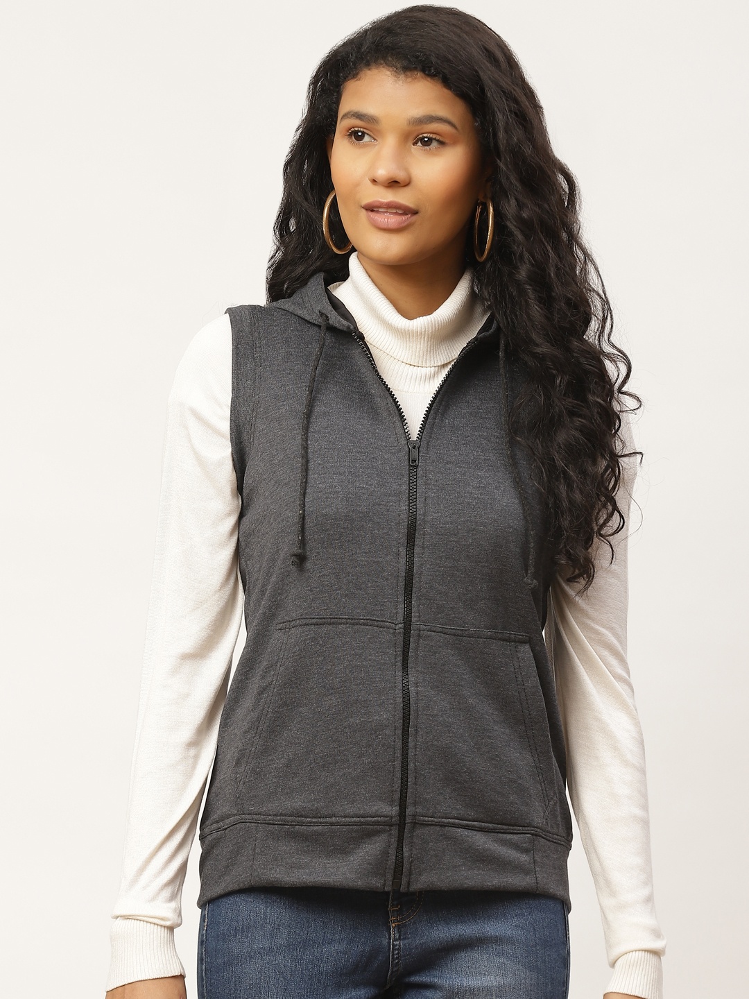 

Rute Women Charcoal Grey Solid Hooded Sweatshirt