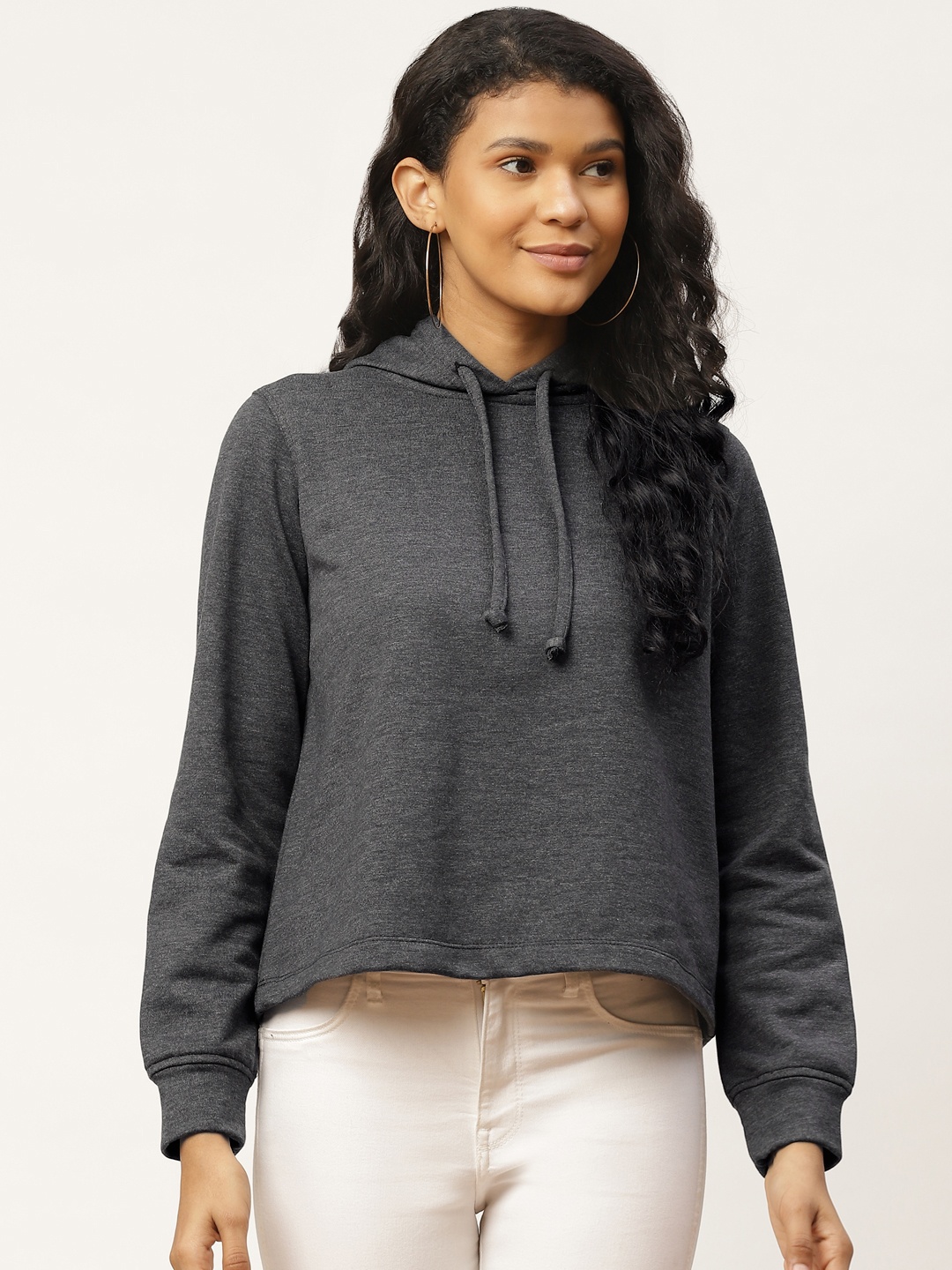 

Rute Women Charcoal Grey Solid Hooded Sweatshirt