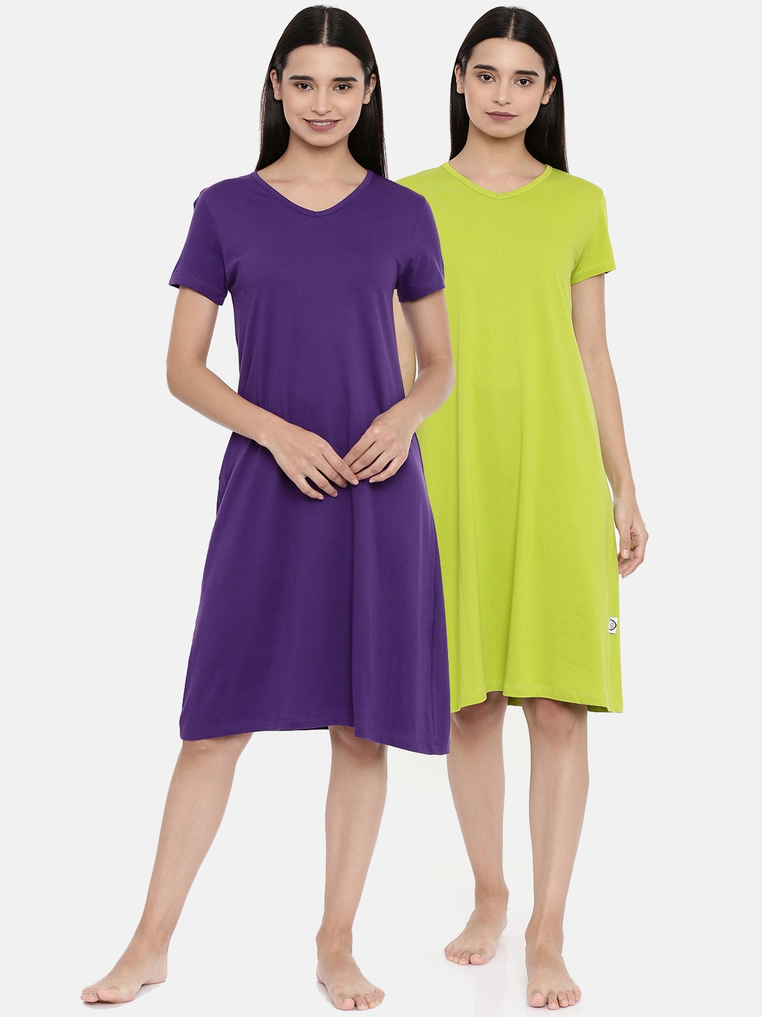 

zebu Women Pack of 2 Solid Sleep T-Shirts, Purple
