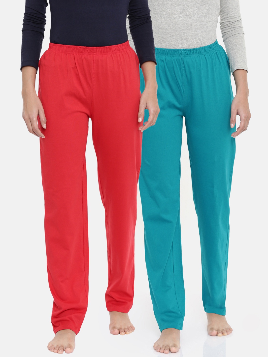 

zebu Women Pack of 2 Solid Lounge Pants, Turquoise blue