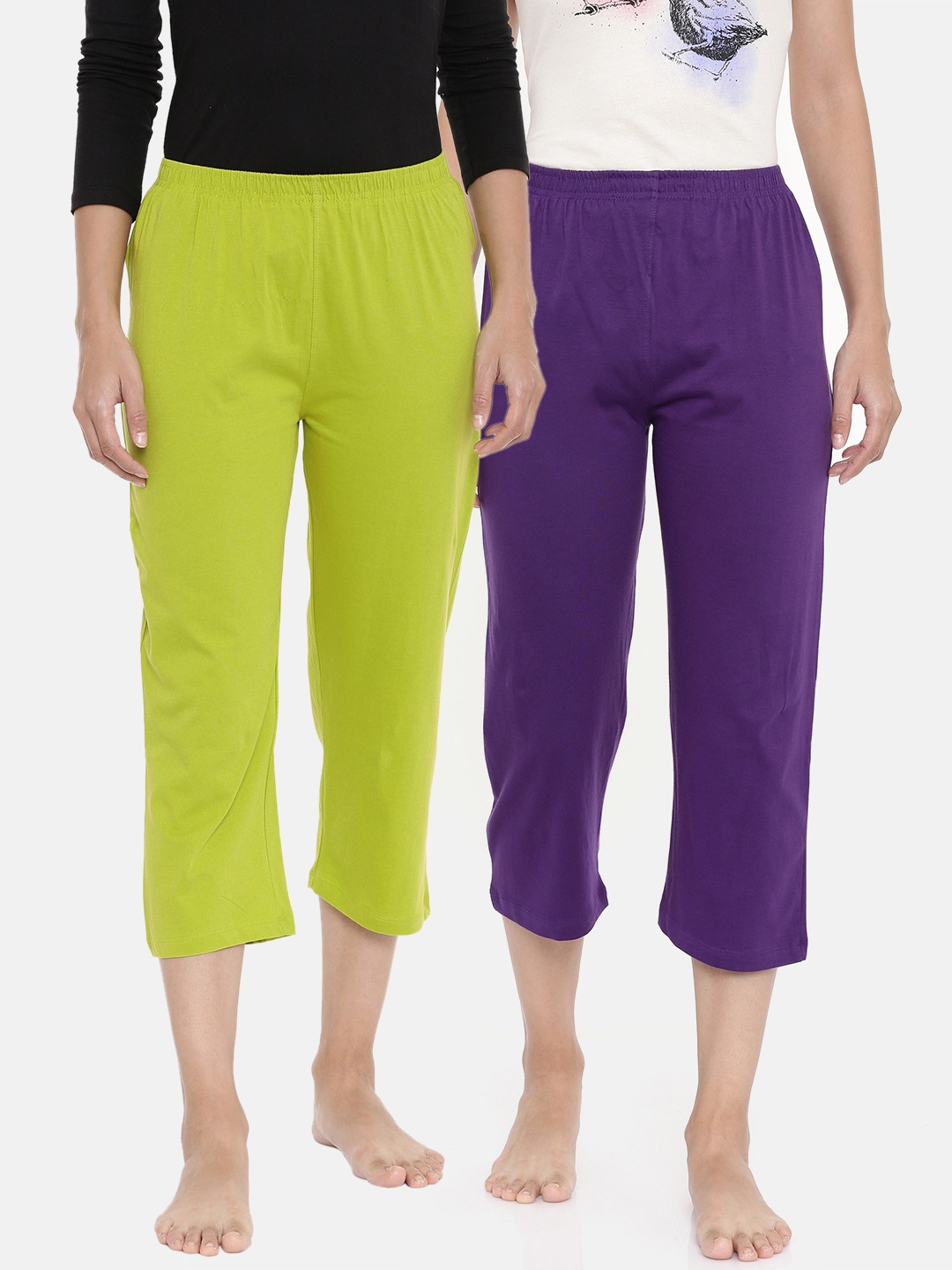 

zebu Women Pack of 2 Solid Lounge pants, Green