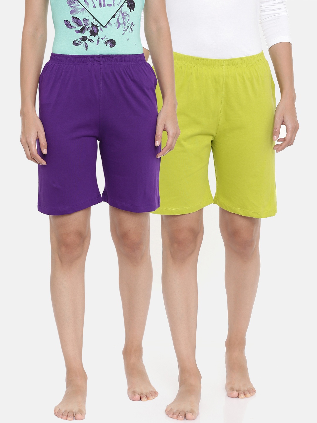 

zebu Women Pack Of 2 Solid Lounge Shorts, Purple