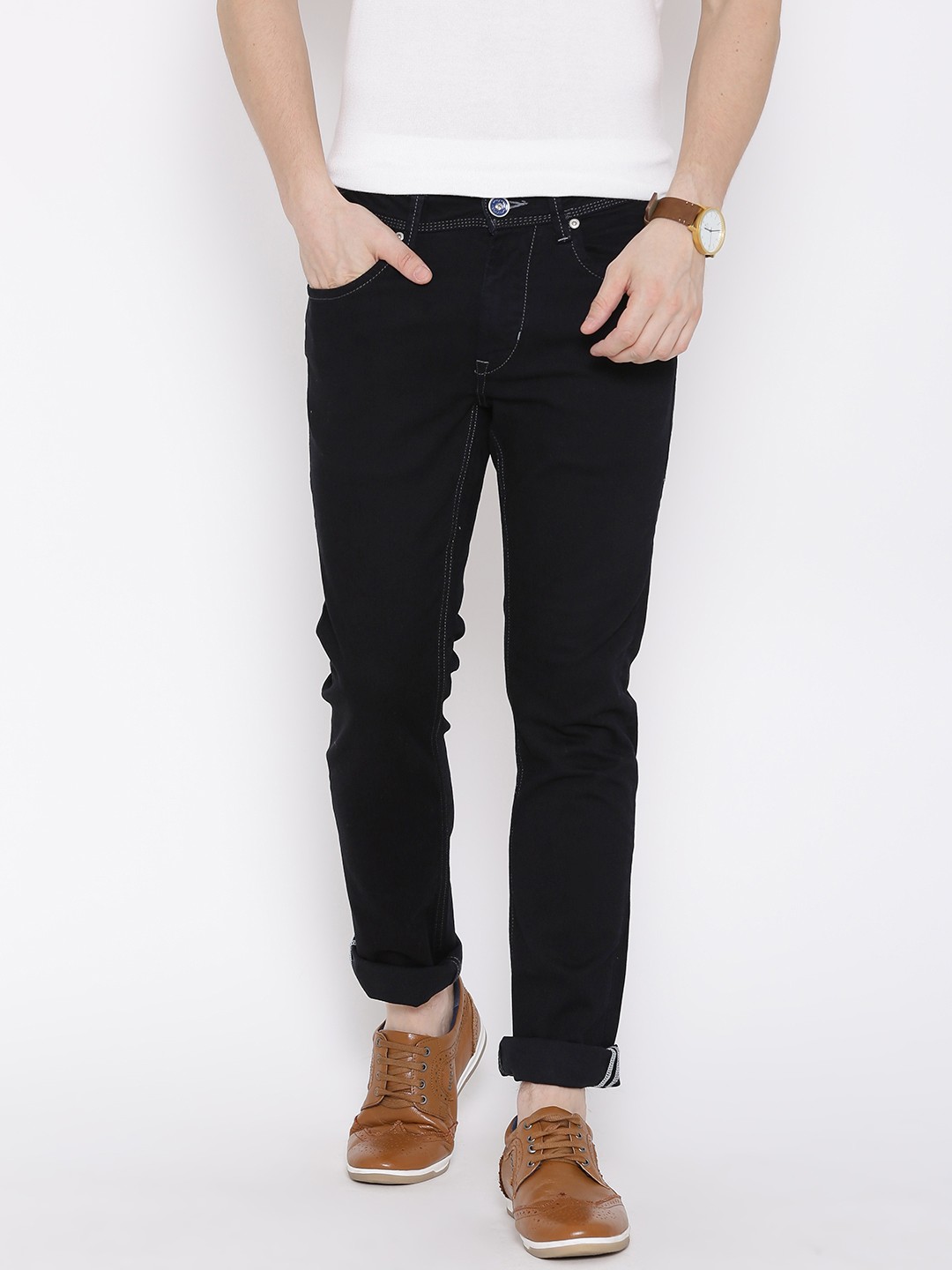 

Flying Machine Navy Michael Slim Tapered Fit Stretchable Jeans, Navy blue