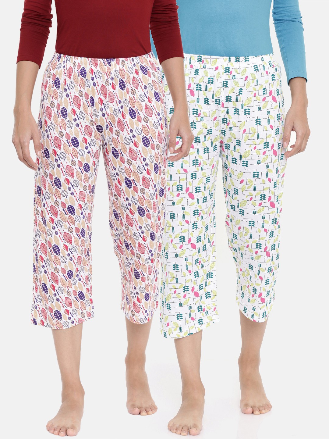 

zebo Women Pack of 2 Printed Capris, Pink