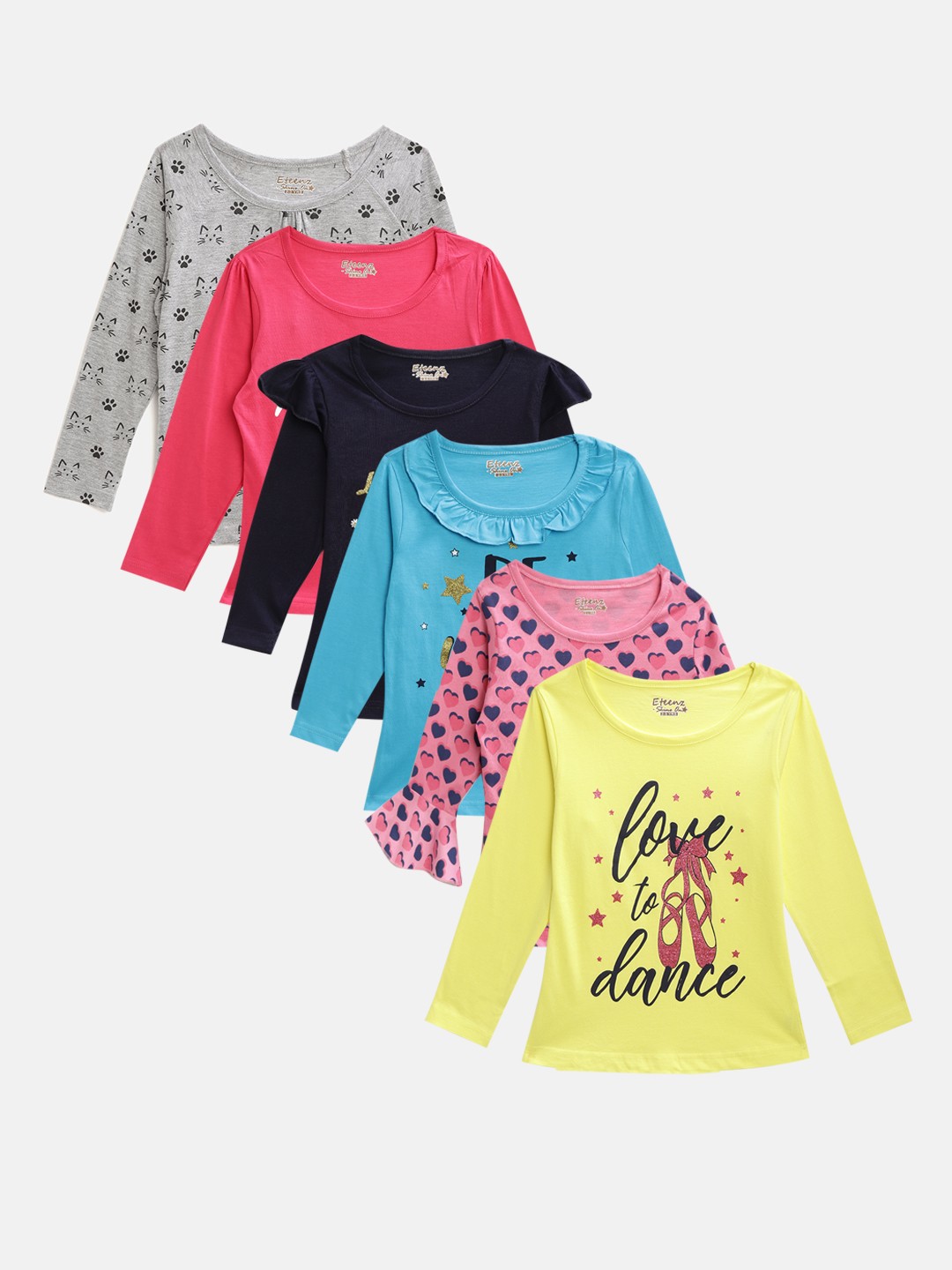 

Eteenz Girls Pack of 6 Printed Tops, Multi