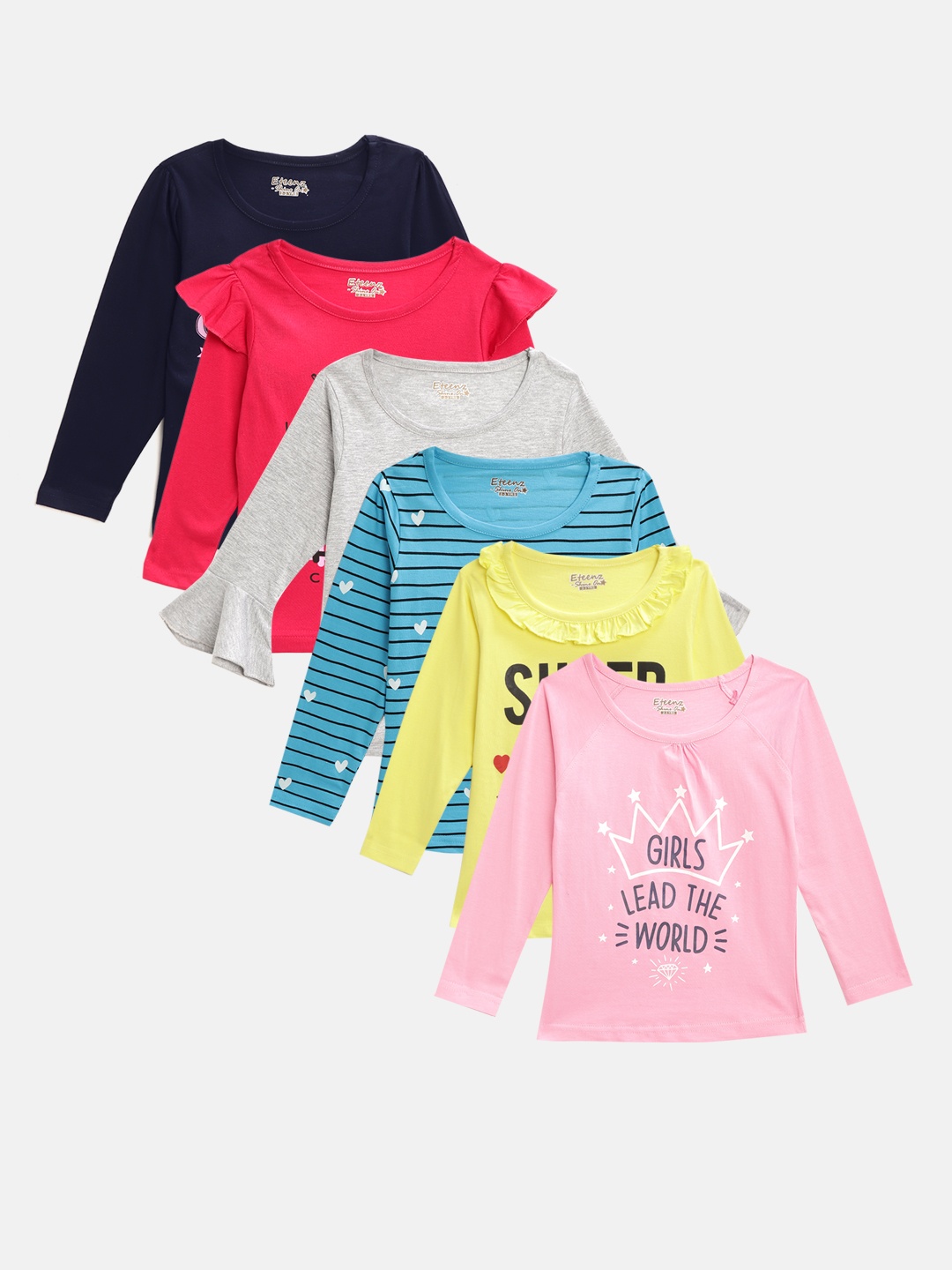 

Eteenz Girls Pack of 5 Printed Tops, Multi