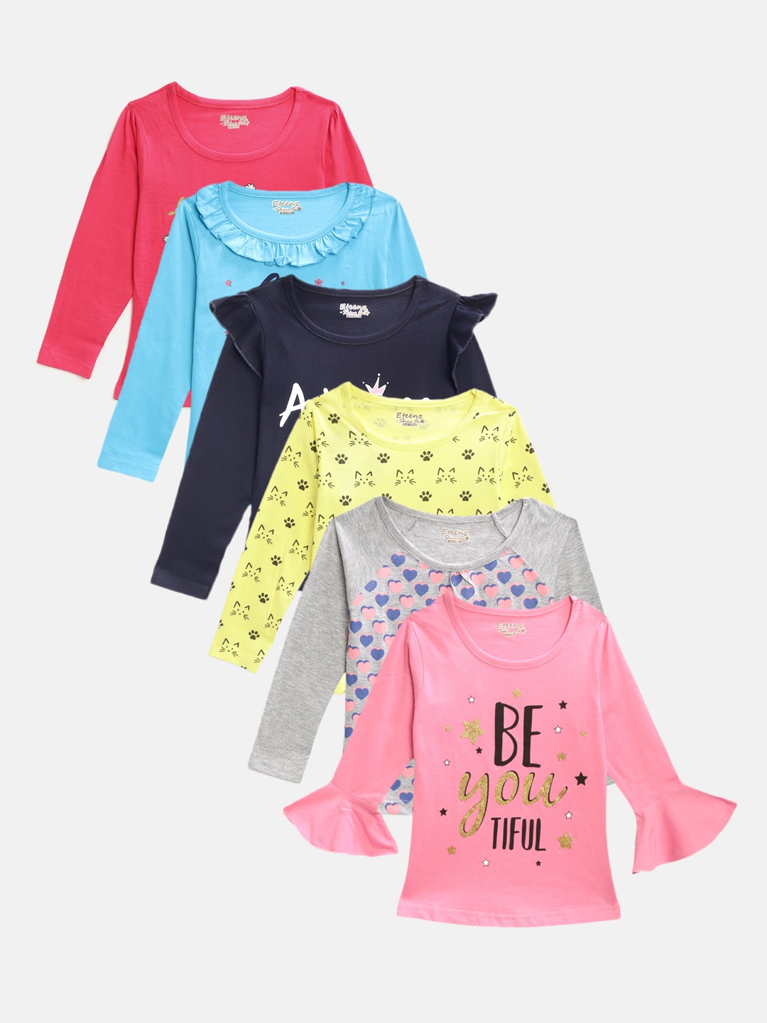 

Eteenz Girls Pack of 6 Printed Tops, Multi