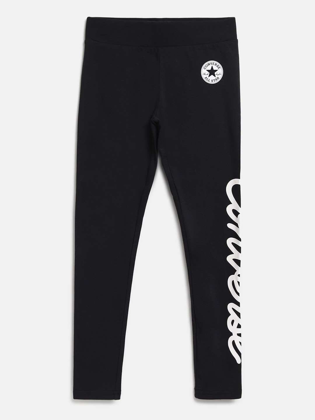 

Converse Girls Black Solid Ankle Length Leggings With Printed Detail