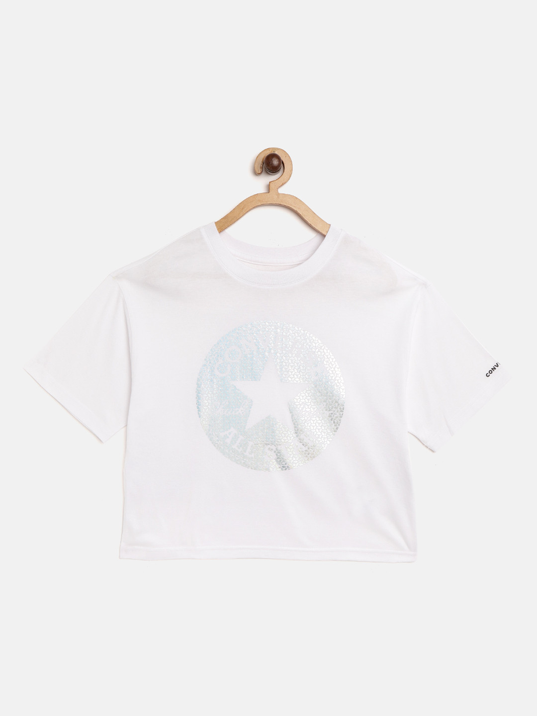 

Converse Girls White & Silver Brand Logo Print Round Neck Boxy T-shirt