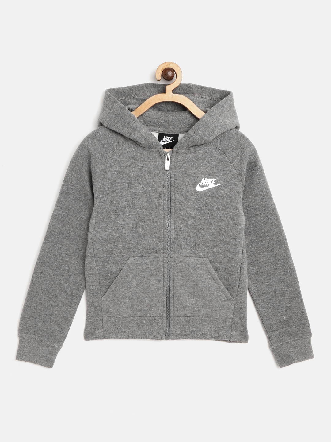 

Nike Girls Grey Melange Solid Hooded Sweatshirt
