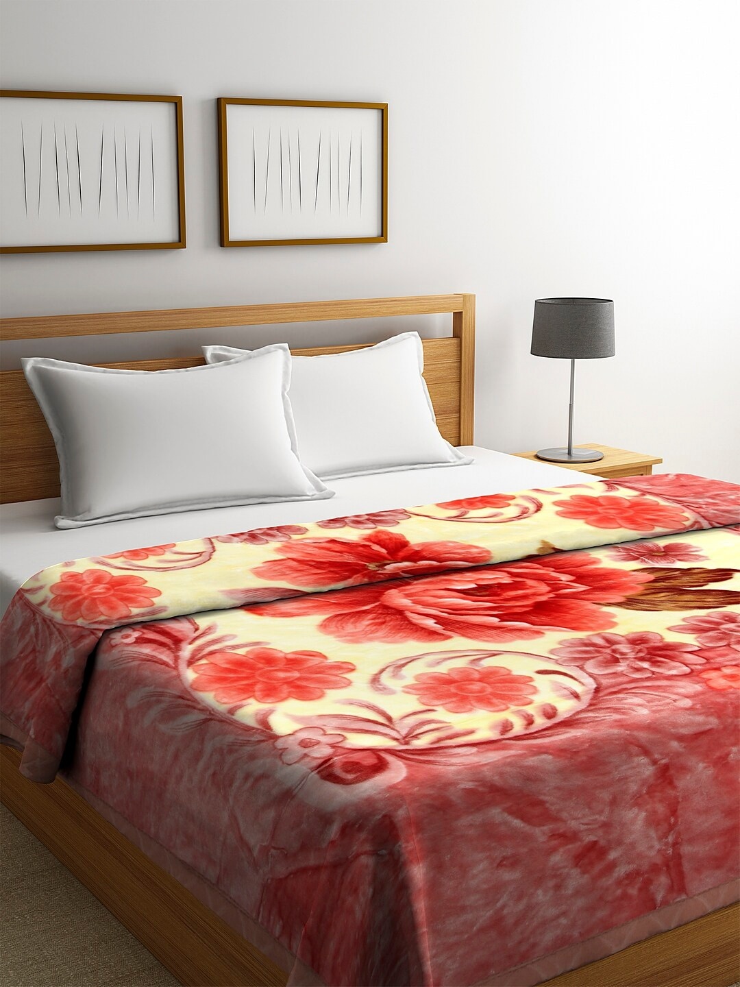 

KLOTTHE Red & Yellow Floral Heavy Winter 800 GSM Double Bed Blanket