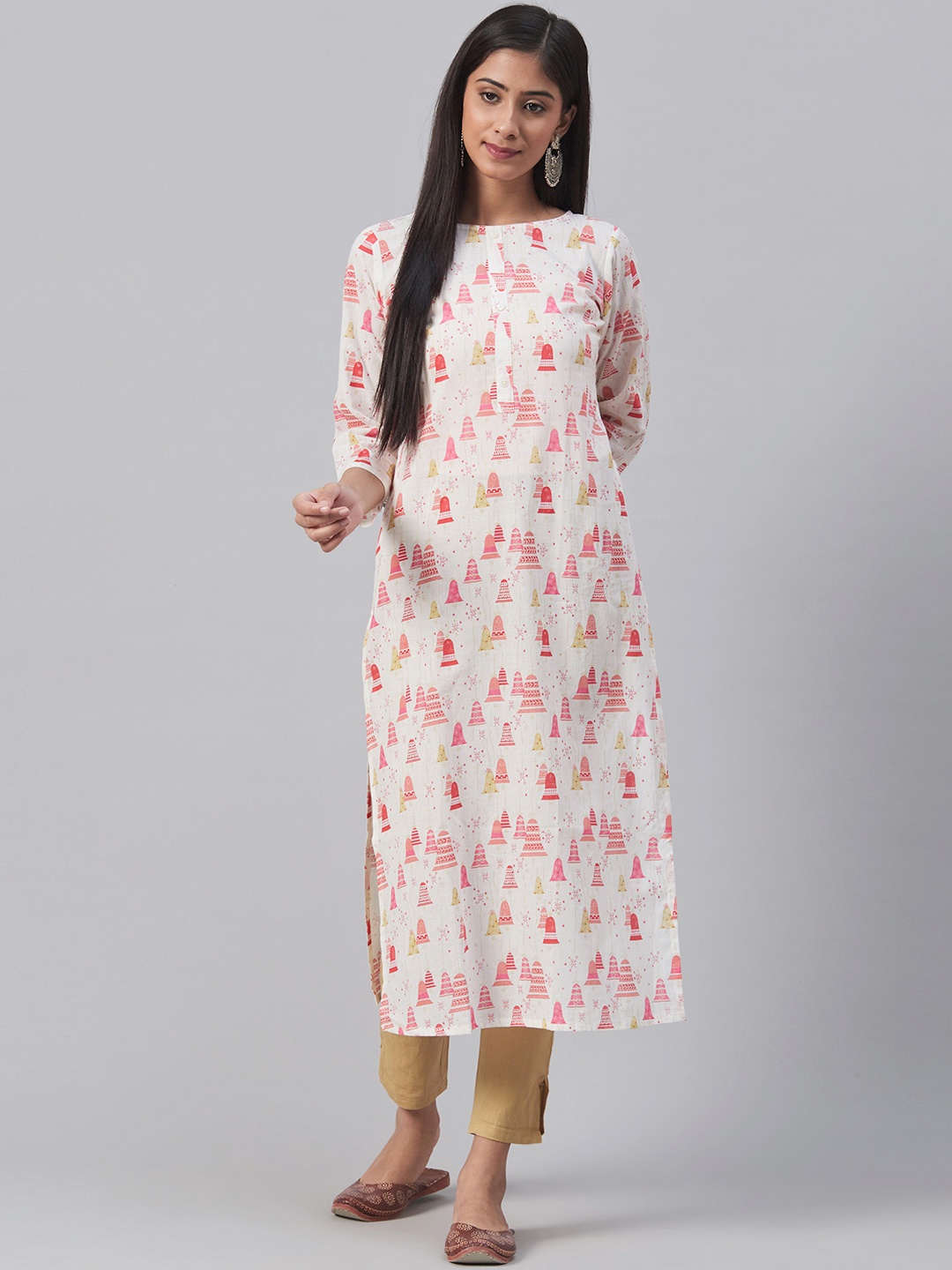 

AHIKA Women White & Red Printed Straight Kurta