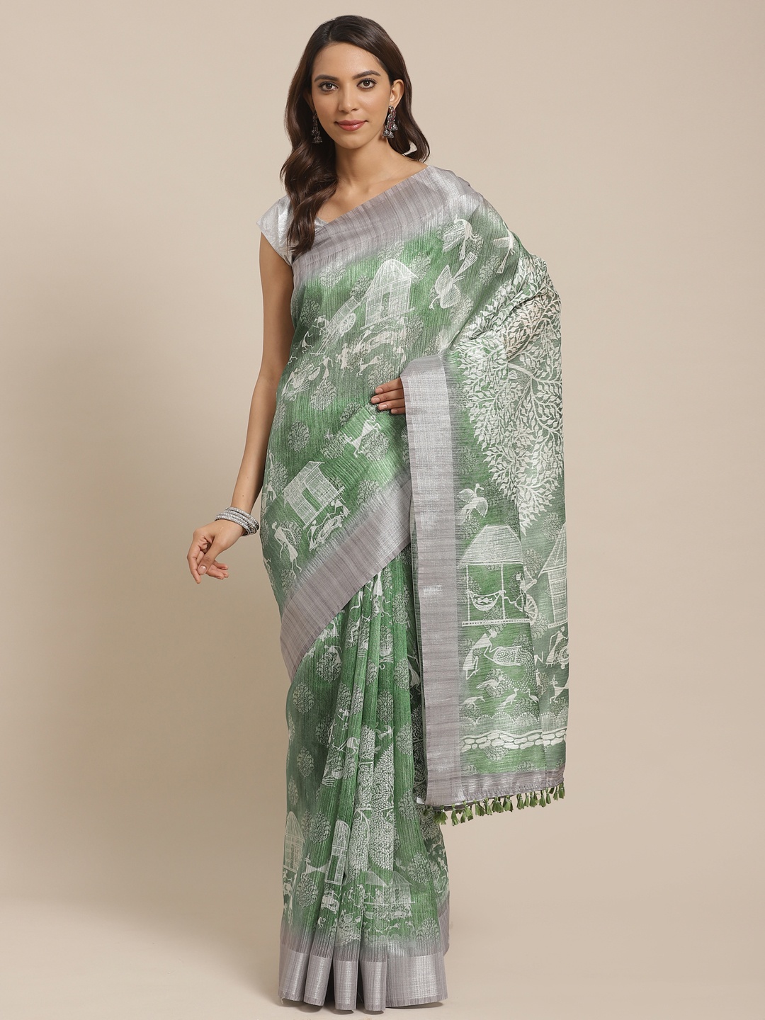 

Rajnandini Green & Off-White Warli Printed Saree
