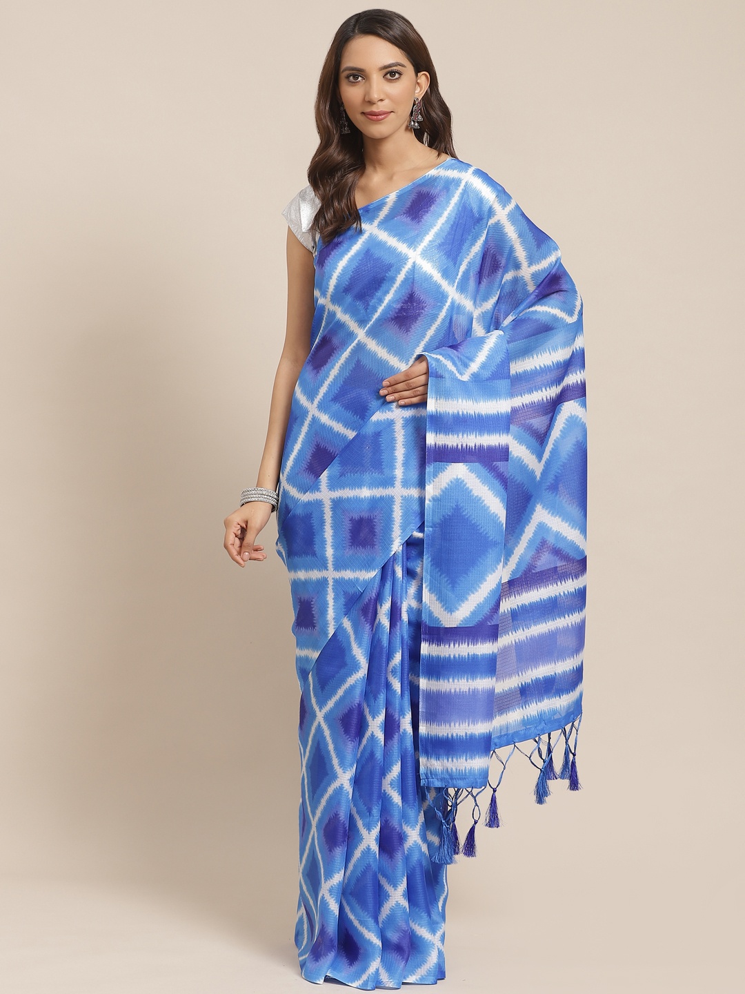 

Rajnandini Blue & White Printed Kota Saree