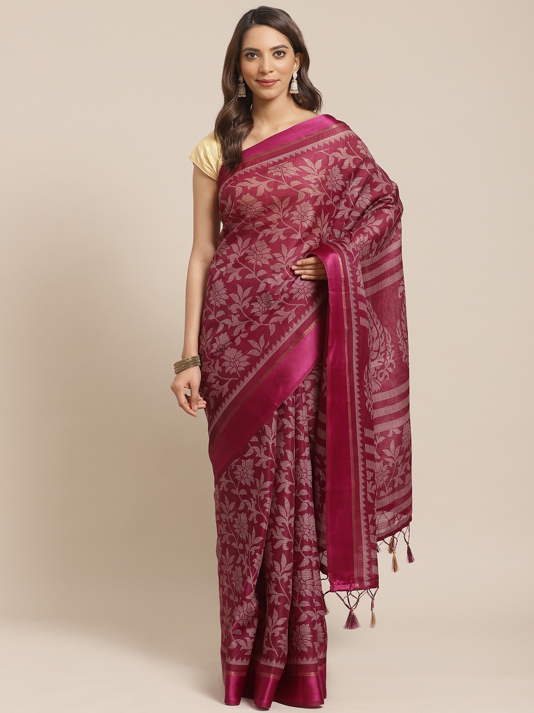 

Rajnandini Burgundy & Beige Doria Printed Kota Saree