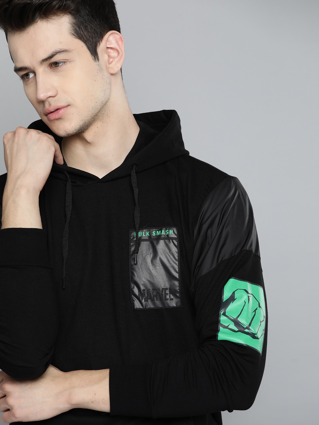 

Kook N Keech Marvel Men Black Hulk Print Hooded Sweatshirt