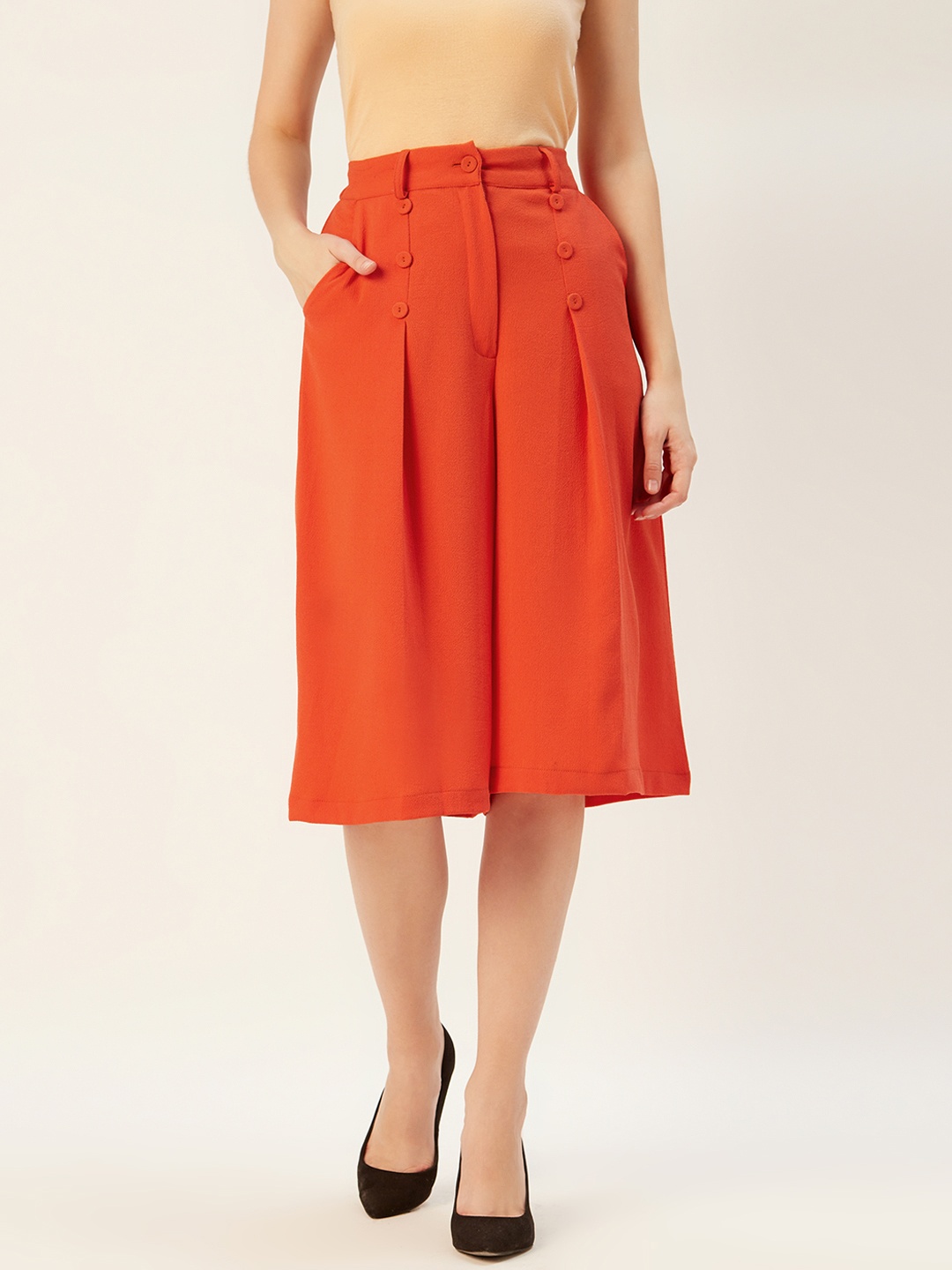 

Sera Women Orange Straight Fit Solid Cropped Culottes