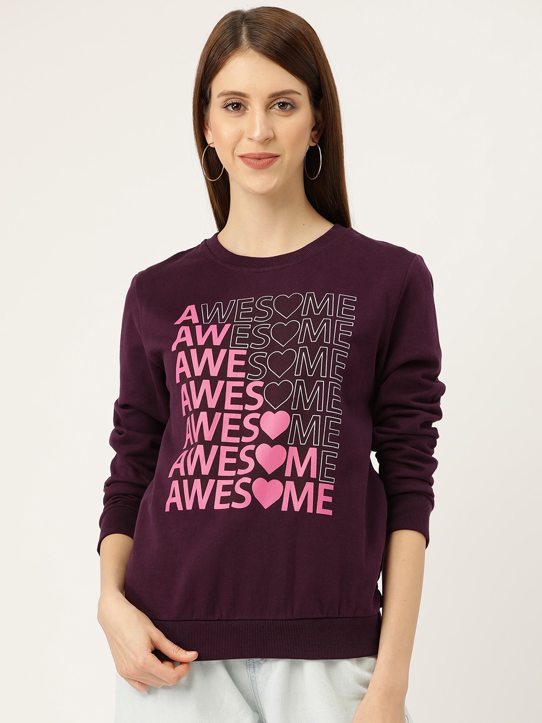 

Sera Women Burgundy & Pink Printed Sweatshirt