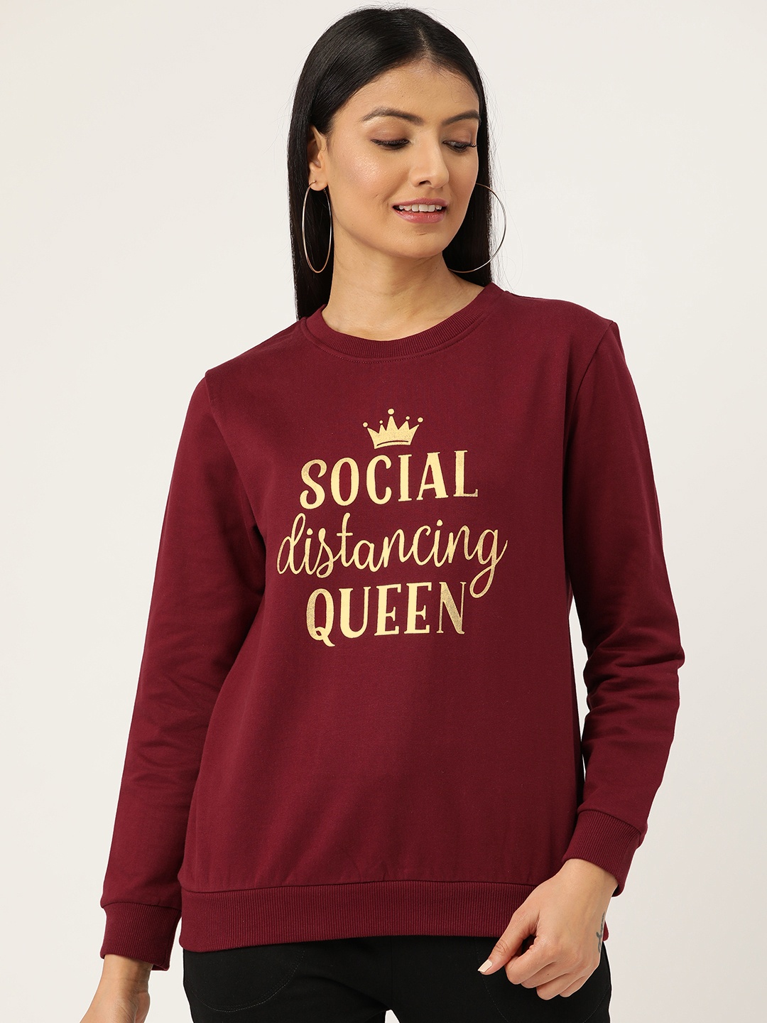 

Sera Women Maroon & Golden Printed Sweatshirt