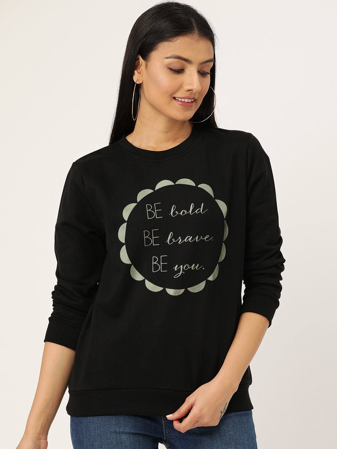 

Sera Women Black & Grey Typography Print Sweatshirt