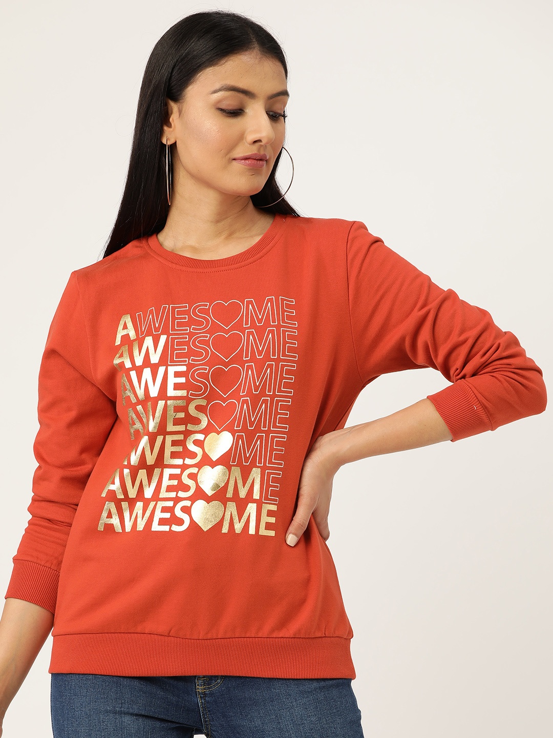 

Sera Women Rust Orange & Golden Printed Sweatshirt