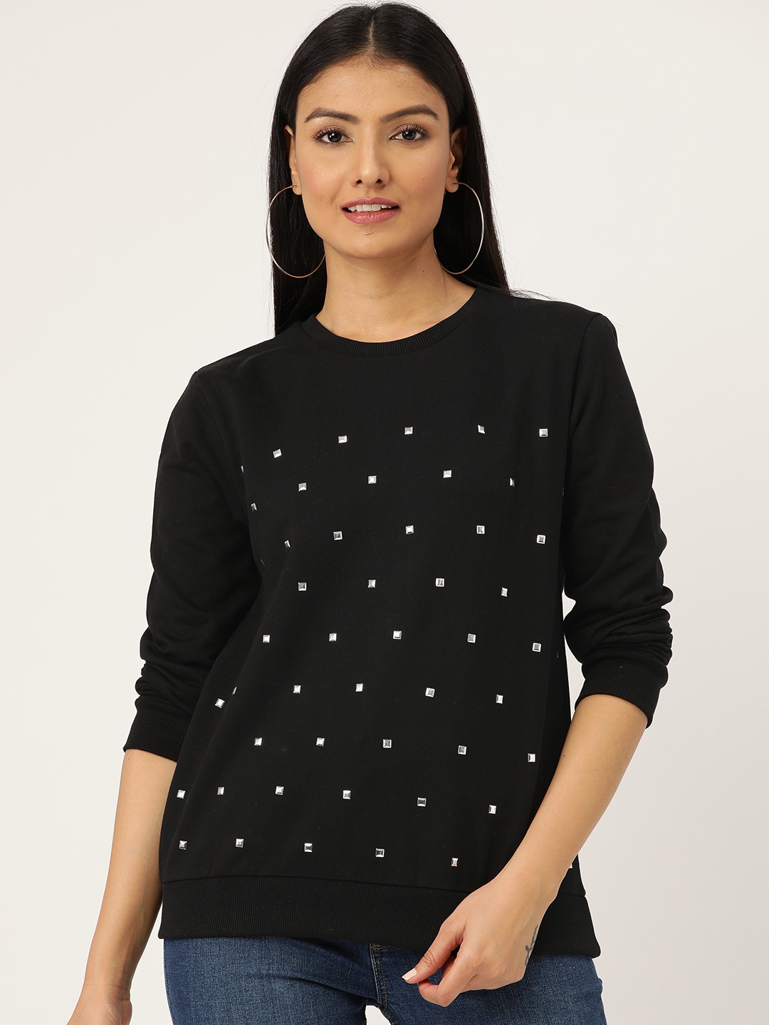 

Sera Women Black Embellished Sweatshirt