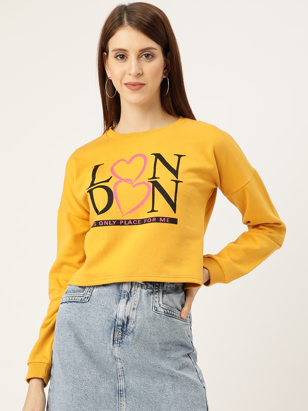 

Sera Women Yellow & Black Typography Print Cropped Sweatshirt