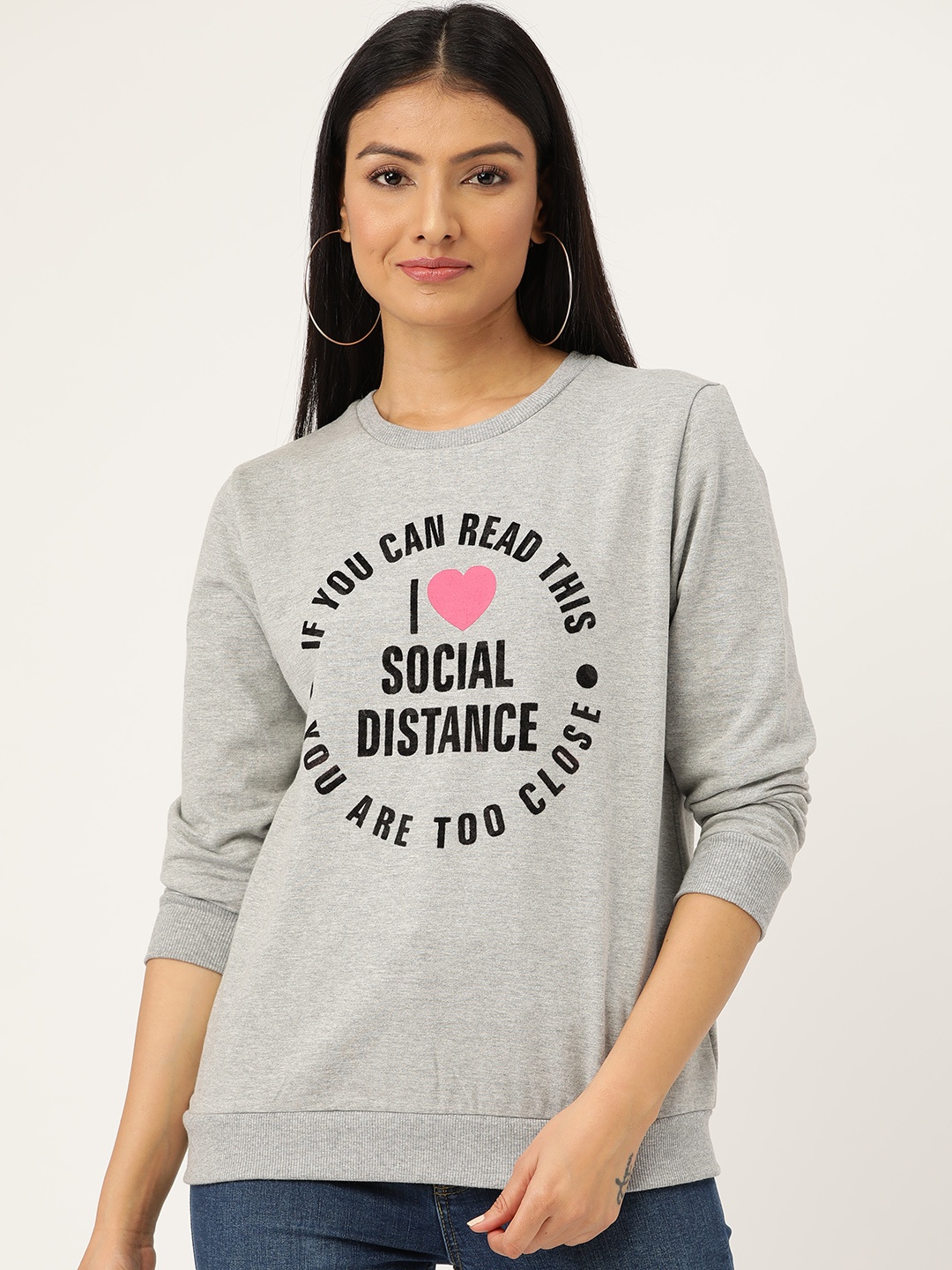 

Sera Women Grey Melange Printed Sweatshirt