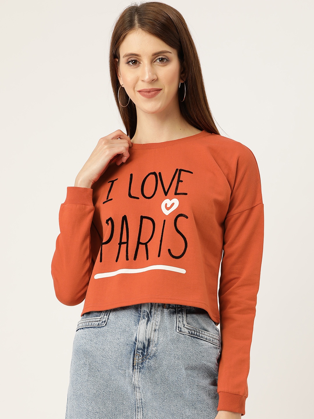 

Sera Women Orange Printed Crop Sweatshirt