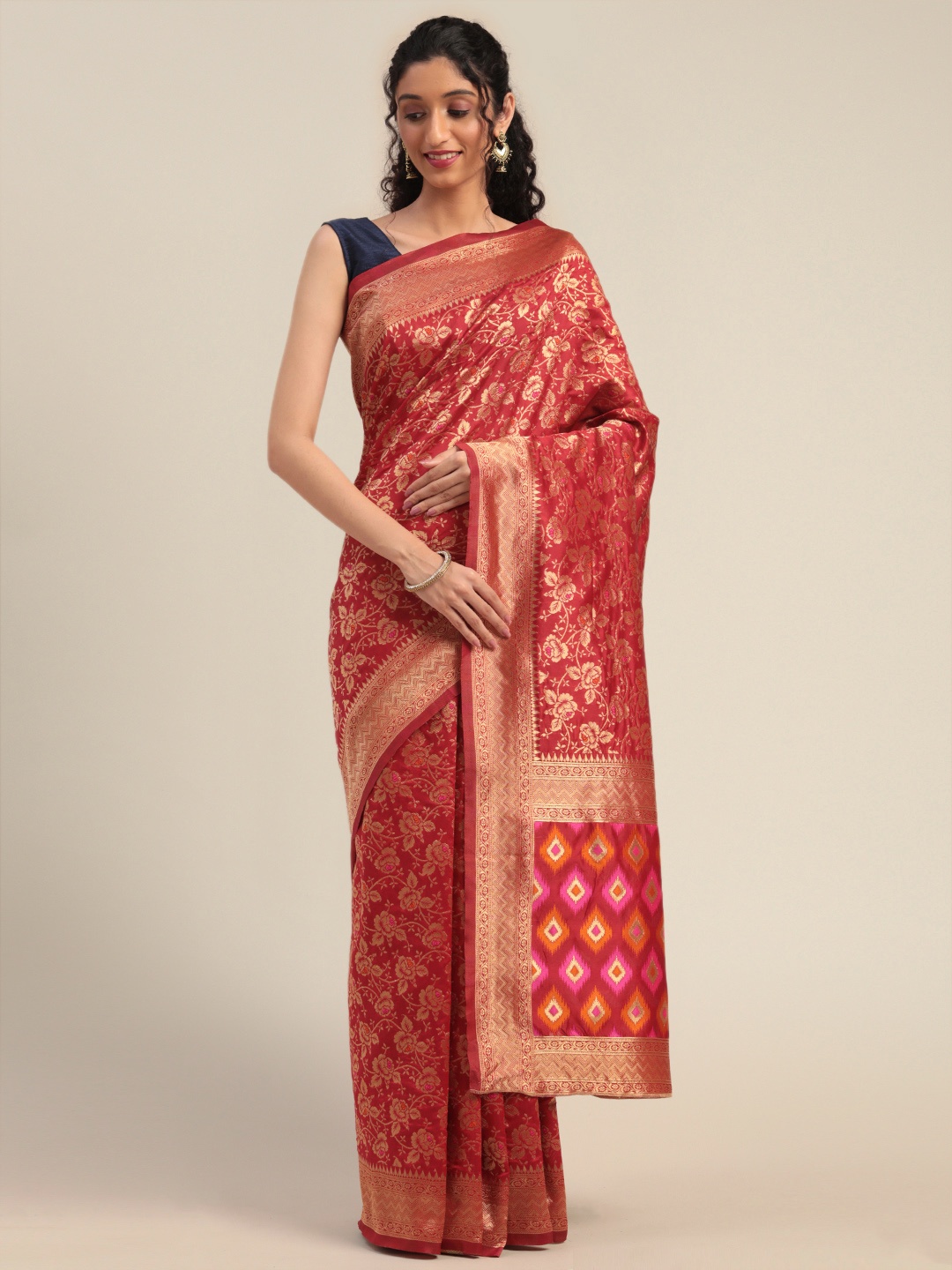 

Mitera Red & Golden Silk Blend Woven Design Banarasi Saree