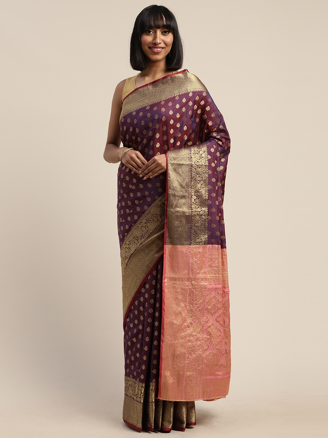 

Mitera Burgundy Silk Blend Woven Design Banarasi Saree