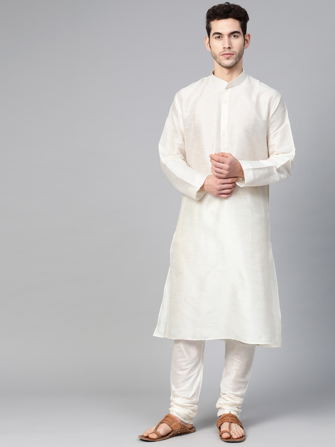 

MANQ Men Off-White Solid Kurta with Churidar