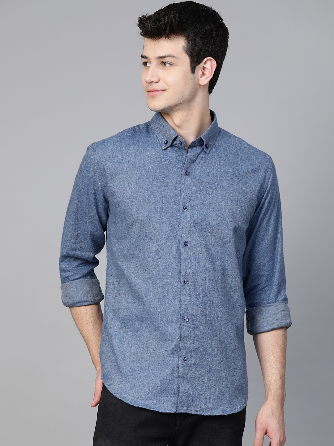 

ManQ CASUAL Men Blue Slim Fit Self Design Casual Shirt